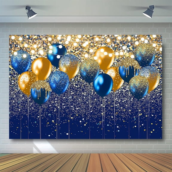 Royal Blue Glitter Backdrop for Birthday Wedding Prom Graduation Photography Background Party Glitter Balloon Party Decorations Photoshoot Photobooth (30x40inch, Blue and Gold)