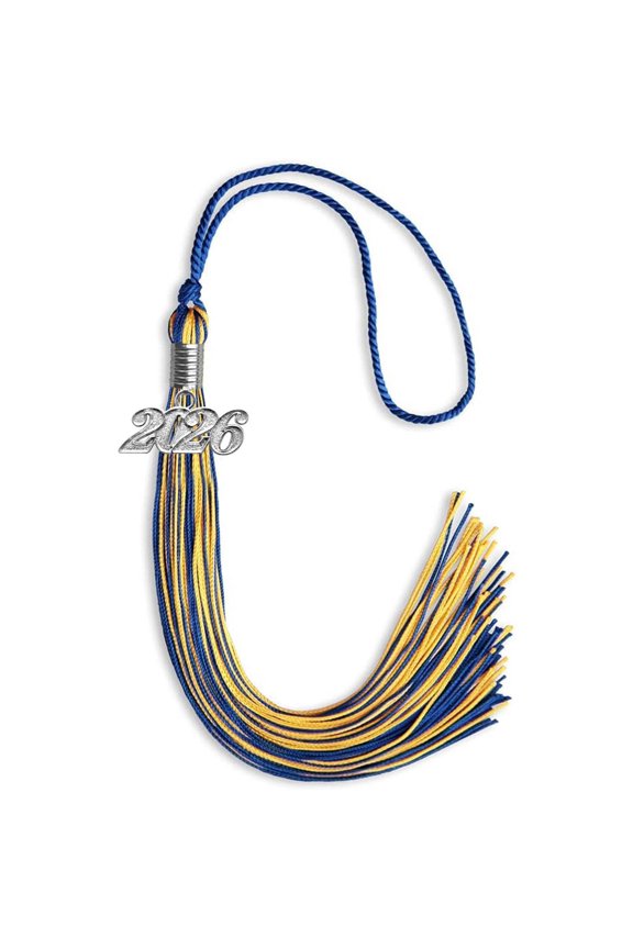 Royal Blue/Gold Mixed Color Graduation Tassel with Silver Date Drop