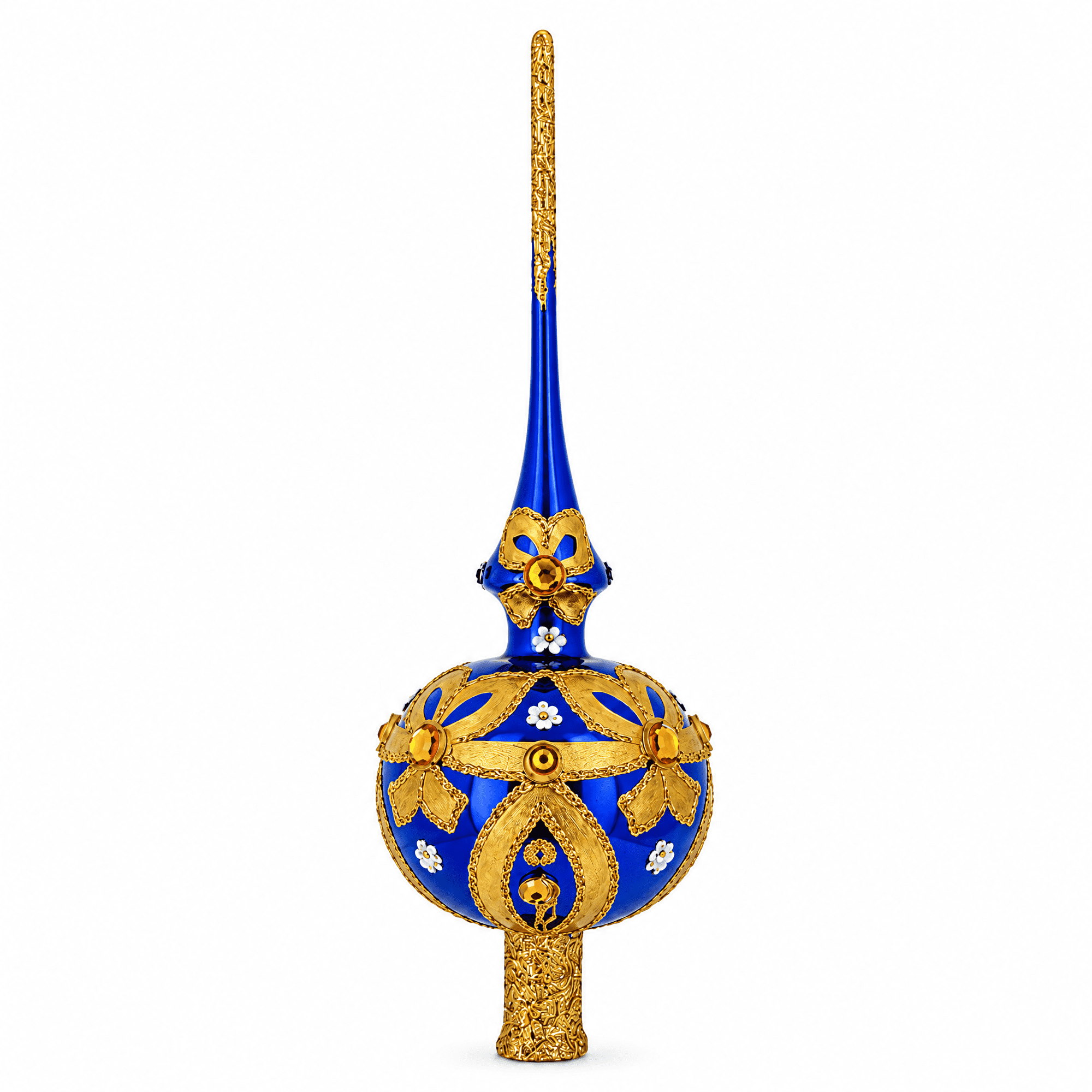 Royal Blue & Gold Scroll Mini Glass Christmas Tree Topper 6.5 Inches ...