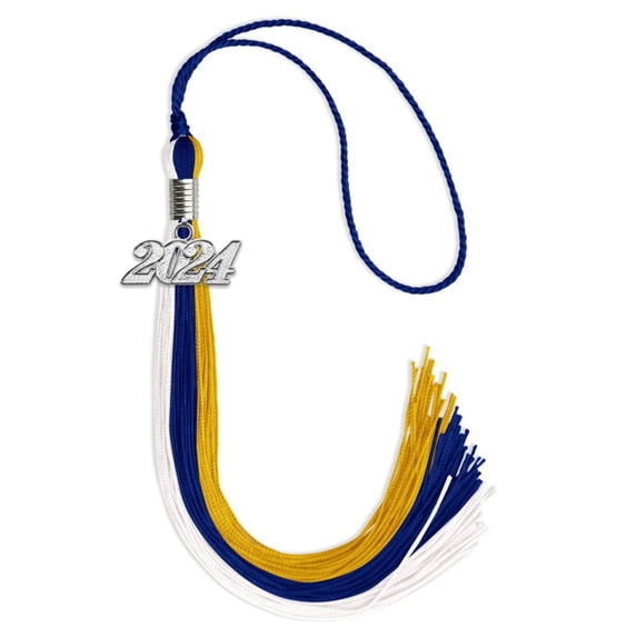 Endea Graduation Royal Blue/Gold/White Graduation Tassel with Silver Date Drop