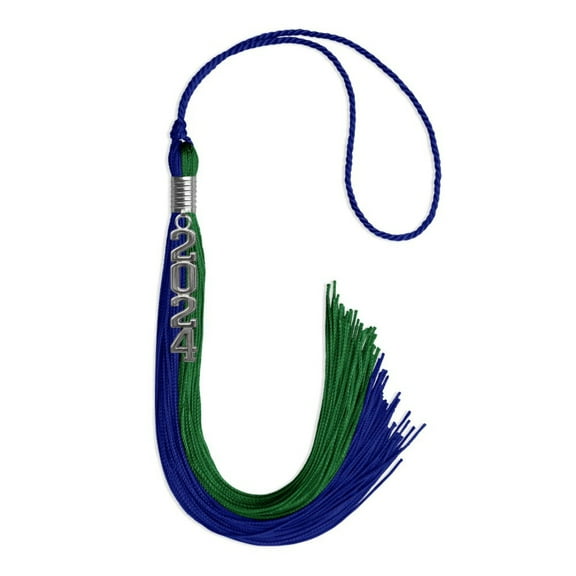Endea Graduation Royal Blue/Green Graduation Tassel with Silver Stacked Date Drop