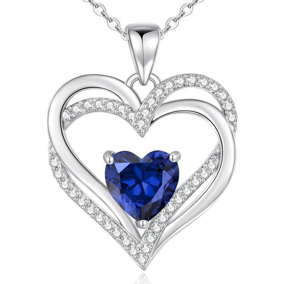 Royal Blue Heart Birthstone Pendant - Silver-Free Jewelry