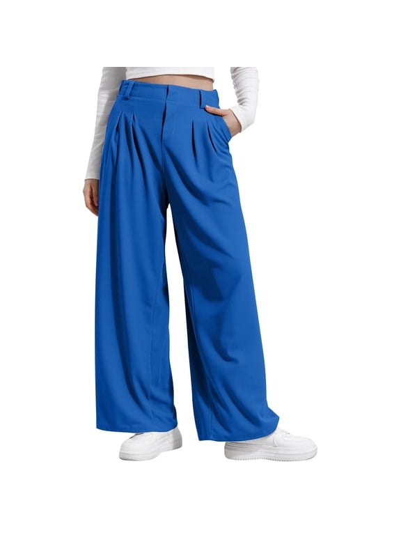 Royal Blue High Cut Flare Wide Leg Basic Long Bootcut Leg Brunch for Ladies Fall Summer Spandex Loose Fit Pants Juniors 2026 Clothes L