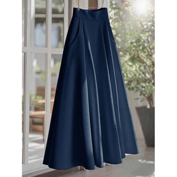 Royal Blue High Waist A-Line Pleated Flowing Midi Skirt For Women