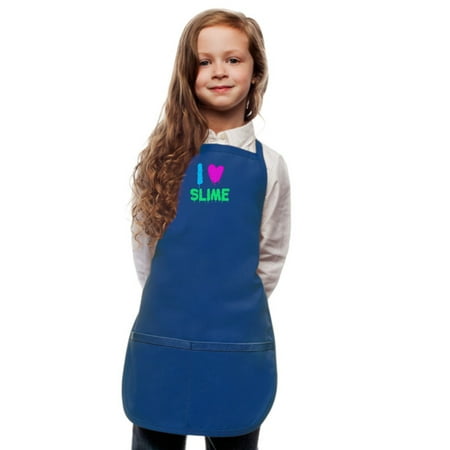 Royal Blue Kids Art Smock Apron with I Love Slime Design by My Little Doc XL