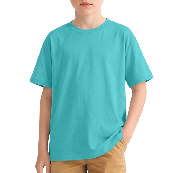 Royal Blue Kids Girl Boy Tops Crewneck Blouses for Child Short Sleeve Track Athletic Brunch Running Plain Summer Fall Shirts 2026 Soft Comfy Clothing Trendy 6 Years