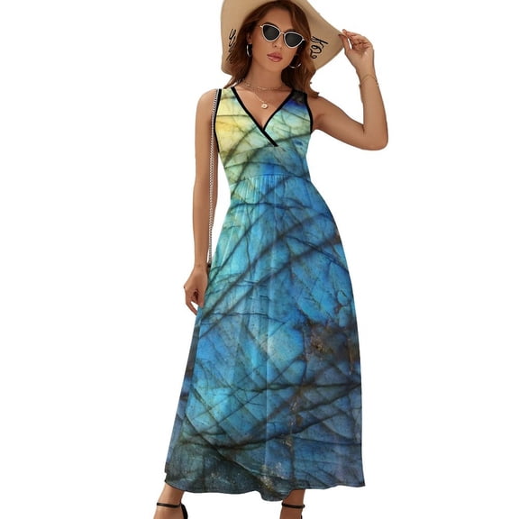 Royal Blue Labradorite Sleeveless Dress Dresses Women Summer Evening Dresses Ladies Bohemia Long Dresses
