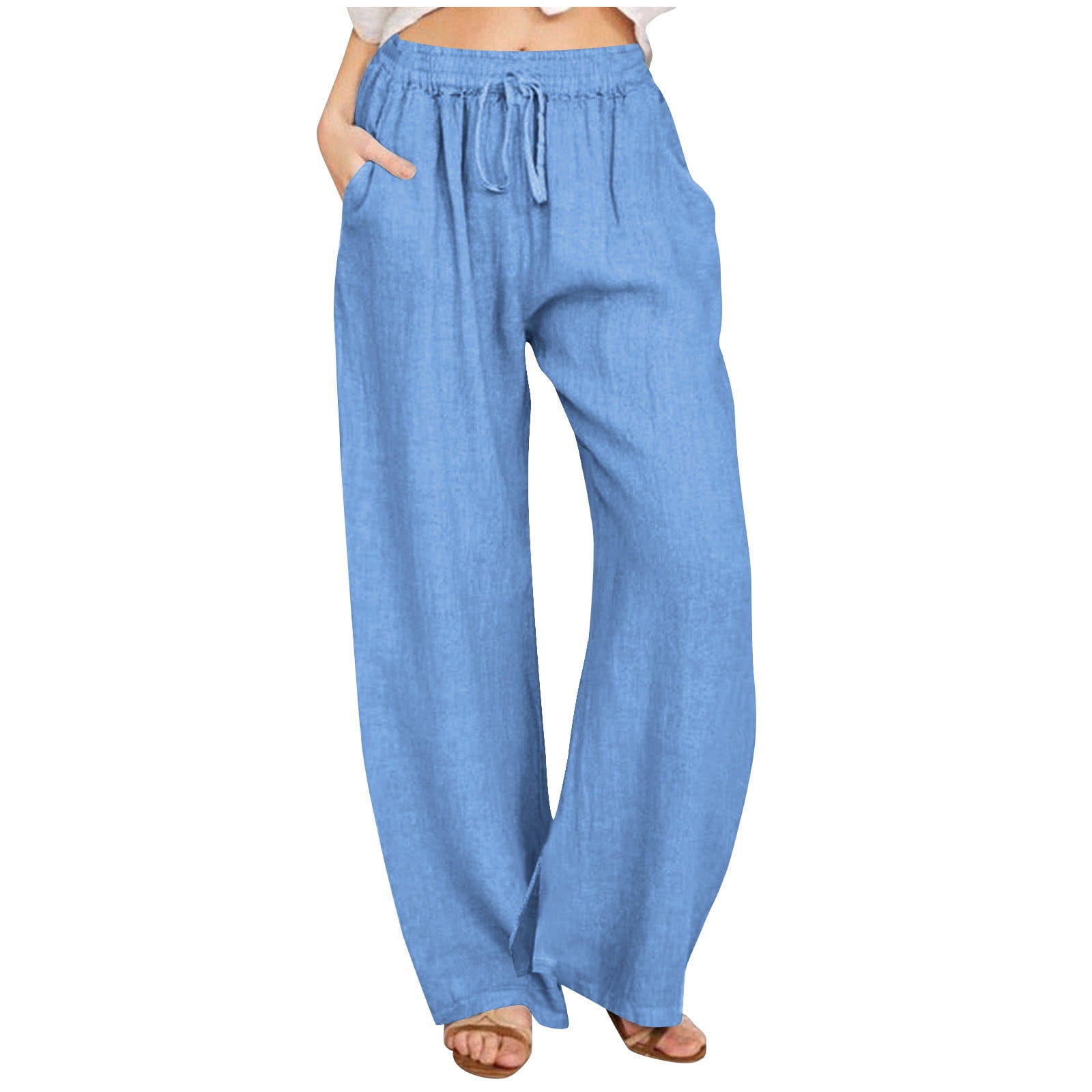 Royal Blue Ladies Lounge Trousers Pants for Women Faux Linen Loose Fit — free download
