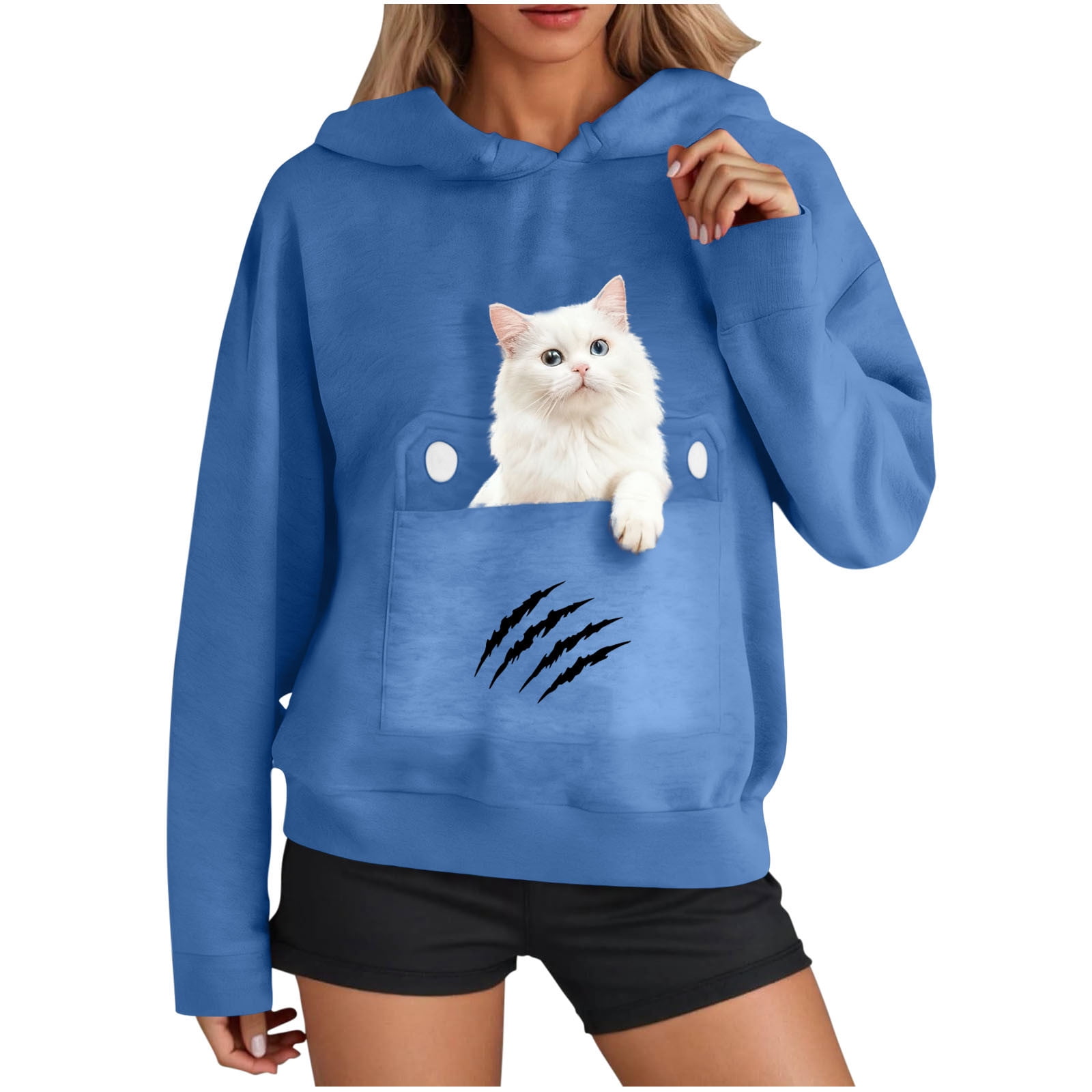 Royal Blue Long Sleeve Outfit for Women Fall Winter Graphic Casual ...