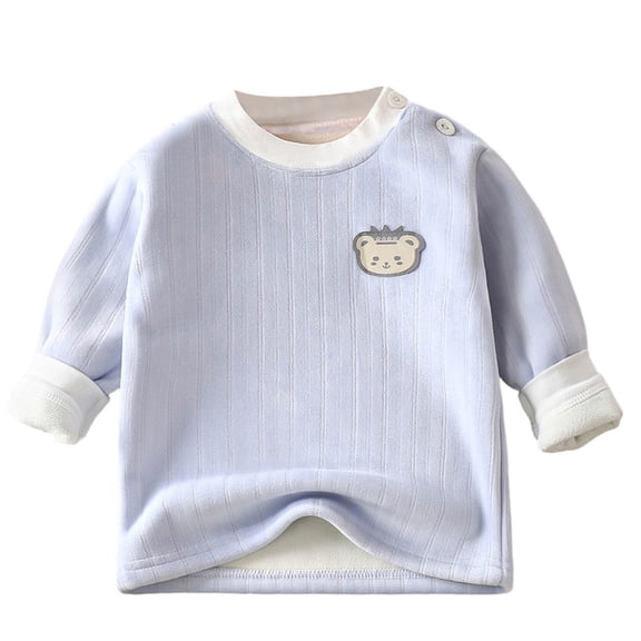 Royal Blue Lounge Tee Shirts for Kids Girl Boy Winter Fall Long Sleeve Crew Neck Fleece Lined Sherpa Moon Print Kawaii Thermal Fuzzy Basic Tops Shirts Child 2026 9-1 Year