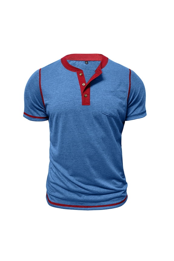 Royal Blue Man Short Sleeve Tops Blouse for Man Crewneck Spandex Casual Hippy Medieval Renaissance Peasant Basic Steampunk Fall Summer Shirts Button 2026 Clothing Y2K L