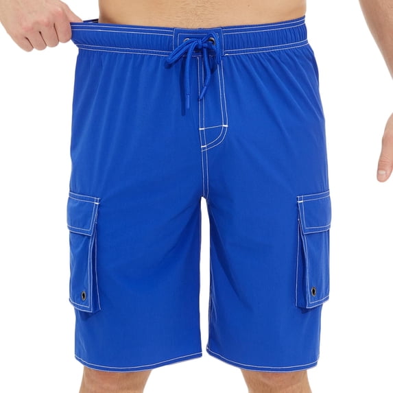 Royal Blue for Man Summer Fall Cargo Beach Hawaiian Ruched Quick Dry Paperbag Tropical Straight Leg Elastic Waist Plain Pants Shorts Man 2026 Clothes Fashion L