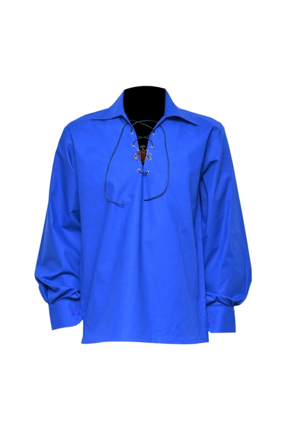 Royal Blue Men's Scottish Highland Jacobite Shirts Jacobean Ghillie