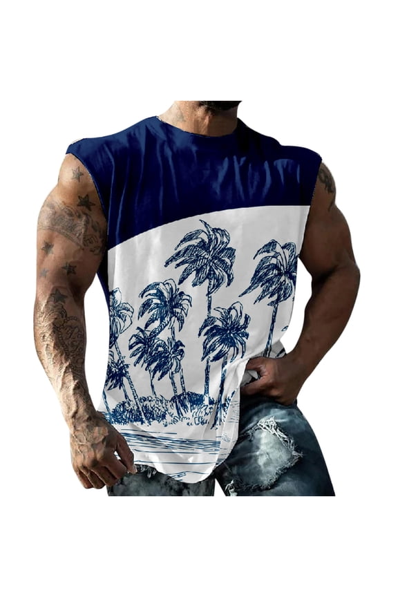 Royal Blue Mens Sleeveless Vests Loose Fit Vest Tops for Man Boat Neck Track Gym Beach Brunch Jogger Hawaiian Camisole Tank Tropical Summer Fall Vest 2025 Clothes M
