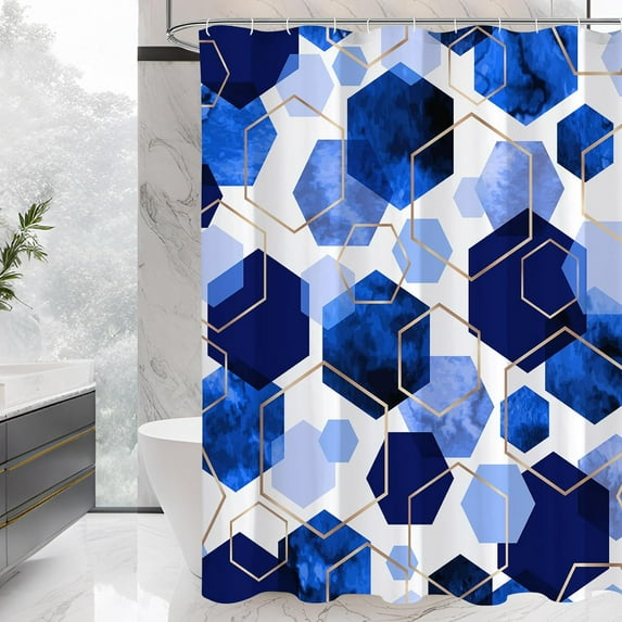 Royal Blue Modern Shower Curtain for Bathroom, Geometric Art Decor Waterproof Bath Curtain, Abstract Fabric Shower Curtain Sets for Home Decor, 72x72 Inch
