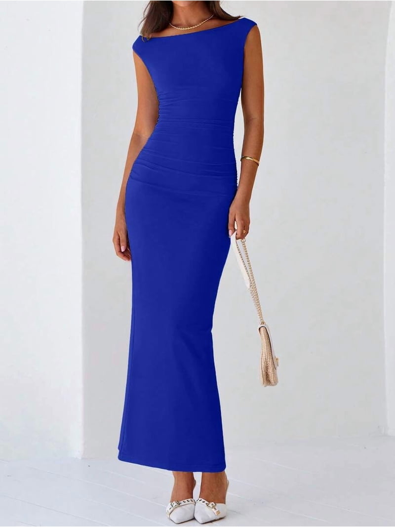 royal blue one shoulder bodycon dress Ruched Maxi For Evening Cocktail, Women's, Size: Large Size:48/LO The vibrant royal blue custom_Guest Of Men's Linen-Look Chambray Blue