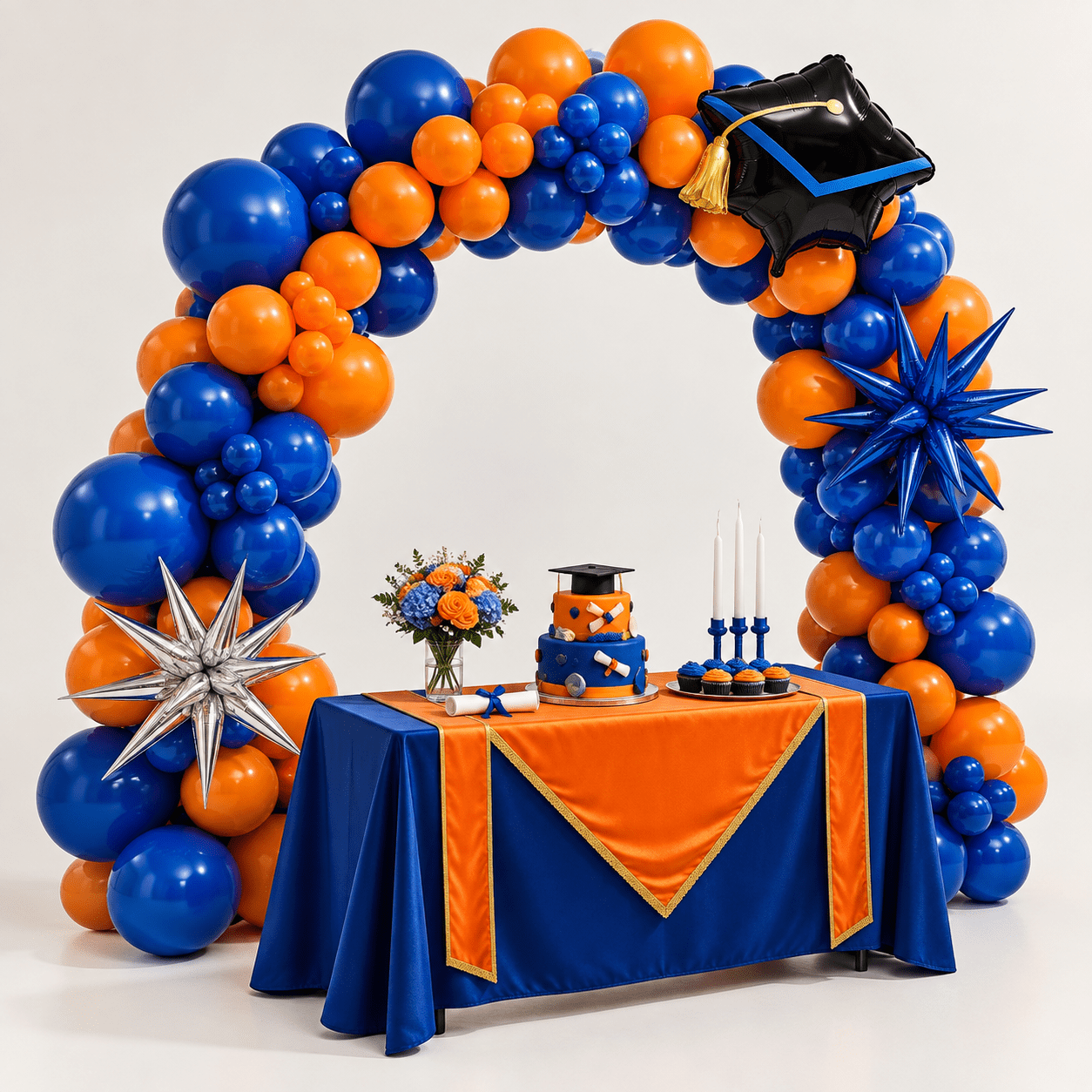 Royal Blue Orange Balloon Garland Arch Kit with Graduation Cap Star ...