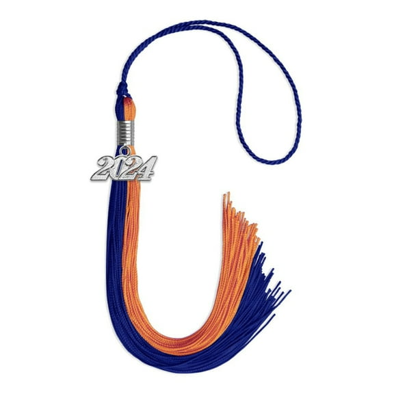 Endea Graduation Royal Blue/Orange Graduation Tassel with Silver Date Drop