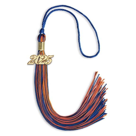 Endea Graduation Royal Blue/Orange Mixed Color Graduation Tassel with Gold Date Drop