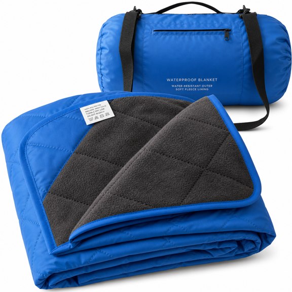 Royal Blue Outdoor Blanket 300 GSM Polar Fleece Extra Large 82" x 55" For Picnics Beach Camping Sports Events