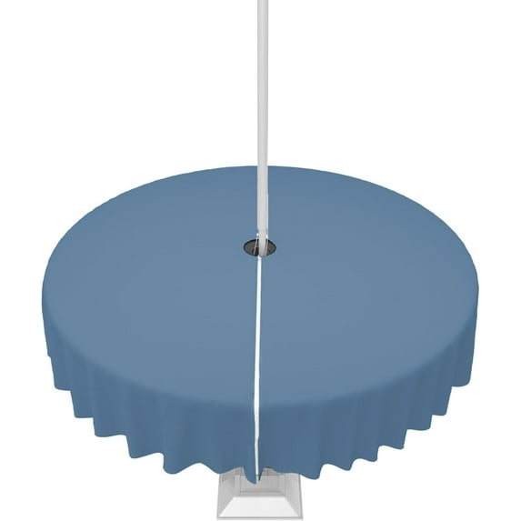 Royal Blue Outdoor Tablecloth with Umbrella Hole and Zipper, Solid Color Table Cover for Round Tables Waterproof Tabletop Collection for Patio, Garden, Picnic, Camping 60R