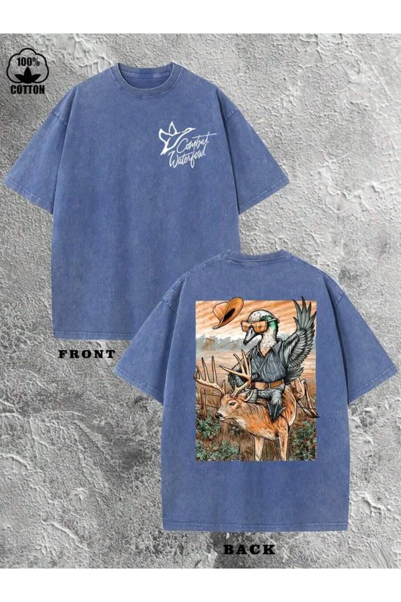 Royal Blue Oversized Vintage Distressed Graphic T-Shirt, Crew Neck, Short Sleeves, Unisex Streetwear Style
