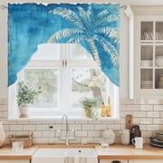 Royal Blue Palm Tree Swag Curtain Valance for Windows, Summer Tropical Plant Botanical Abstract Swag Curtains Drapes Rod Pocket for Kitchen Bathroom Small Window, 1 Panel 56x36in