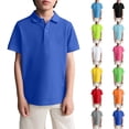 thumbnail image 1 of Royal Blue Polo Shirts for Boys Back to School Uniform Short Sleeve Collared T-Shirt Junior, Front Button Closure 6-11 Years, 1 of 5