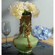 Royal Blue Porcelain and Brass Table Vase, Luxury Creative Decorative Flower Vase for Centerpiece, Living Room, Office, and Modern Home