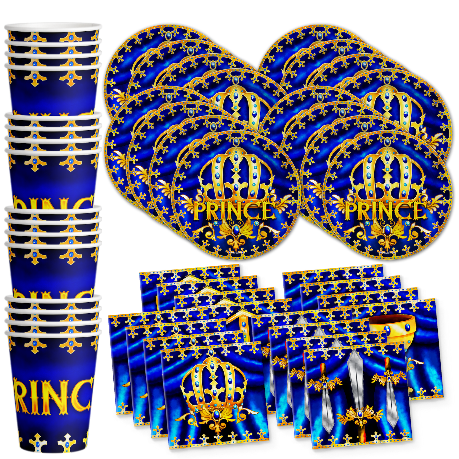 Royal Blue Prince Baby Shower Decorations & Party Supplies Set - Plates