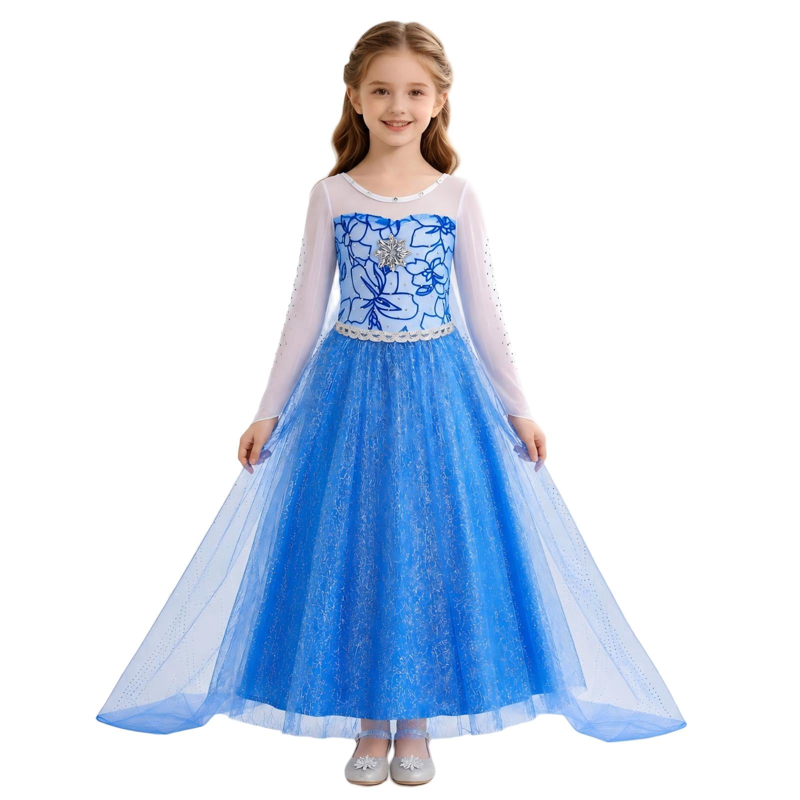 blue ice queen dress Royal Princess Costume Gown Winter Theme Cosplay Party Outfit Floral Bodice Mesh Cape Ballgown Size:S 2/4 The stretchy fabric panel CS3387 Peter Cohen - Victor