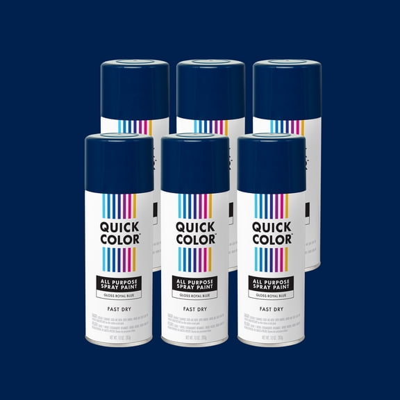 6 Pack, Royal Blue, Quick Color Gloss All Purpose Enamel Spray Paint-390616, 10 oz