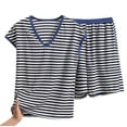 thumbnail image 1 of Royal Blue Rayon Sets for Ladies Loose Fit Match Brunch Striped Straight Leg Tops Pants Shorts Pajamas PJ Sets Womens 2025 Clothes Trendy Country Concert XL, 1 of 3