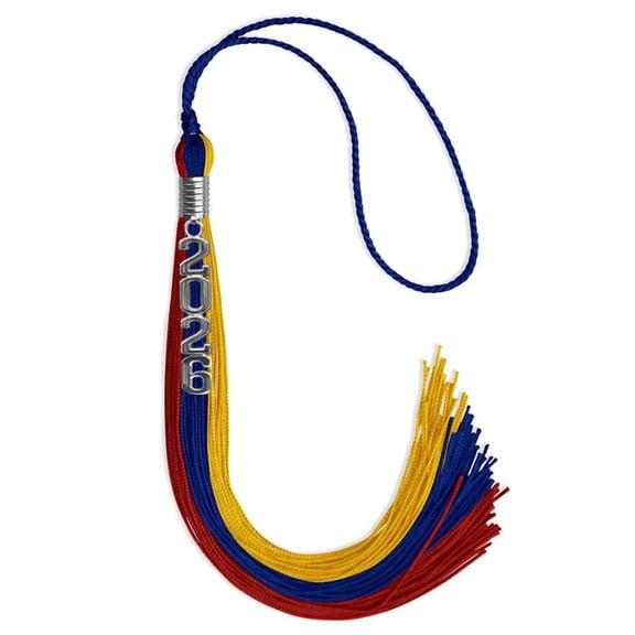 Endea Graduation Royal Blue/Red/Gold Graduation Tassel with Silver Stacked Date Drop