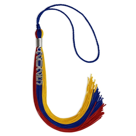 Endea Graduation Royal Blue/Red/Gold Graduation Tassel with Silver Stacked Date Drop