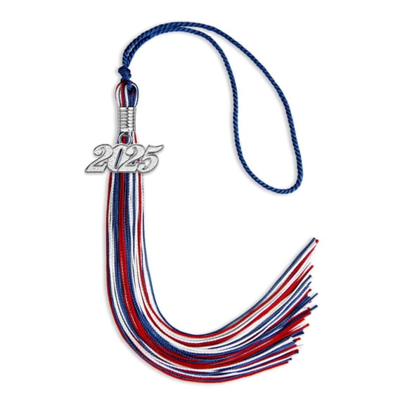 Endea Graduation Royal Blue/Red/White Mixed Color Graduation Tassel with Silver Date Drop