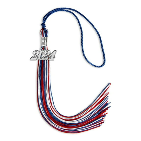 Endea Graduation Royal Blue/Red/White Mixed Color Graduation Tassel with Silver Date Drop