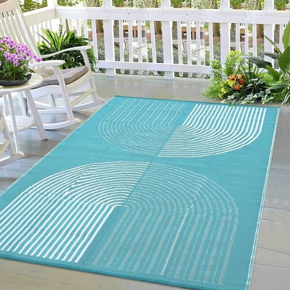 Royal Blue Reversible Boho Outdoor Rug – Large Waterproof Plastic Straw Mat For Patio, Deck, Camping & Picnic