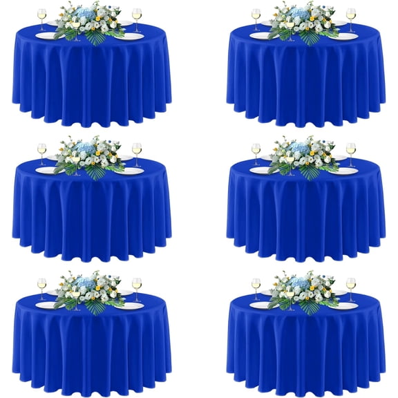 Royal Blue Round Tablecloths 120 Inch, 6 Pack - Circle Fabric Cloth Table Cloths for Independence Day Wedding Party Banquet Birthday, Washable Polyester Table Cover (Fit 30-72 Inch Tables)