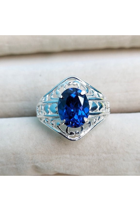 Royal Blue Sapphire Ring, Handmade Blue Sapphire Ring, Sapphire Solitaire Ring, Ceylon Blue Sapphire Ring for Men's, Gift for Her.