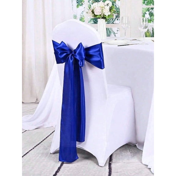 Royal Blue Satin Chair Sash Ribbon Bow for Wedding Reception Event Decor 10 Pack