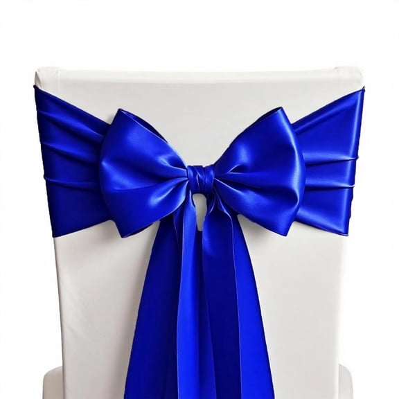 Royal Blue Satin Chair Sash With Bow For Wedding, Banquet, Party And Restaurant Decor  7 x 108 Inches