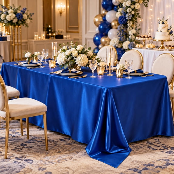 Royal Blue Satin Tablecloth with Smooth Polyester Fabric, 57X84 Inch, for Wedding Banquet and Party Decor