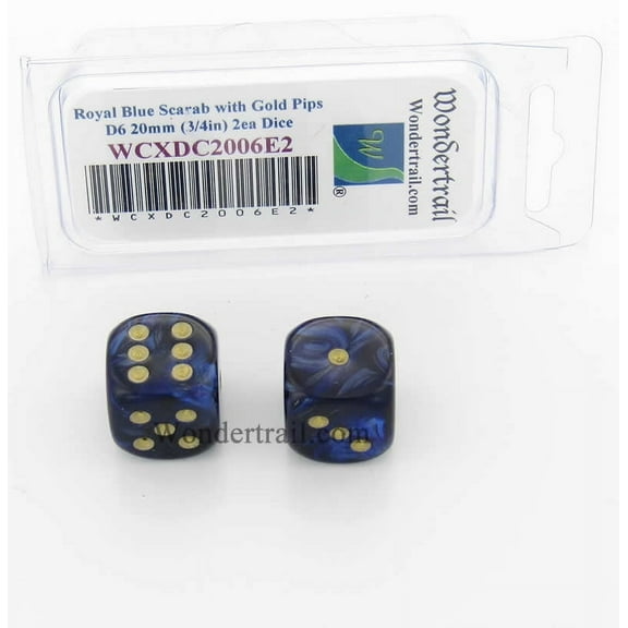 Royal Blue Scarab Dice with Gold Pips 20mm (3/4in) D6 Pack of 2 Wondertrail