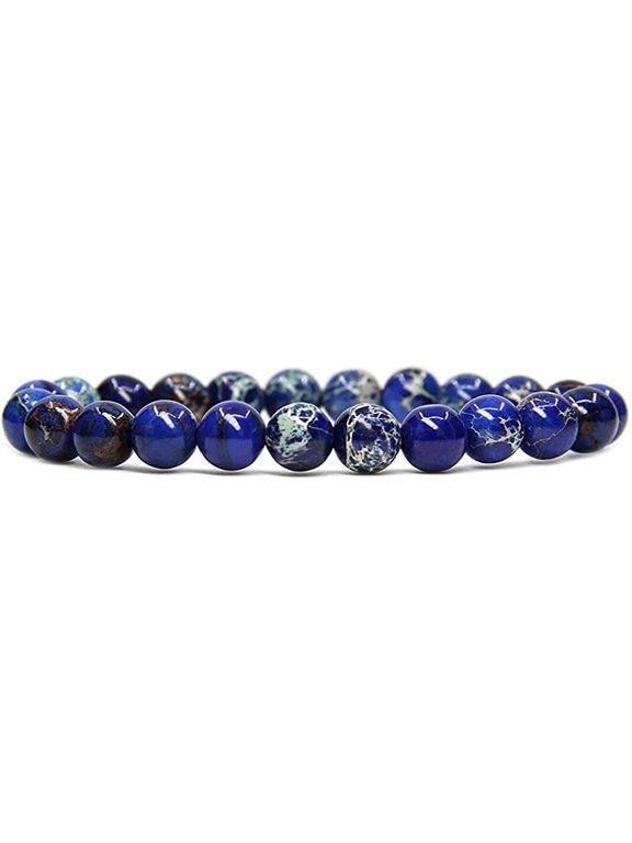 Royal Blue Sea Sediment Jasper Gemstone 8mm Round Beads Stretch Bracelet 7 Inch