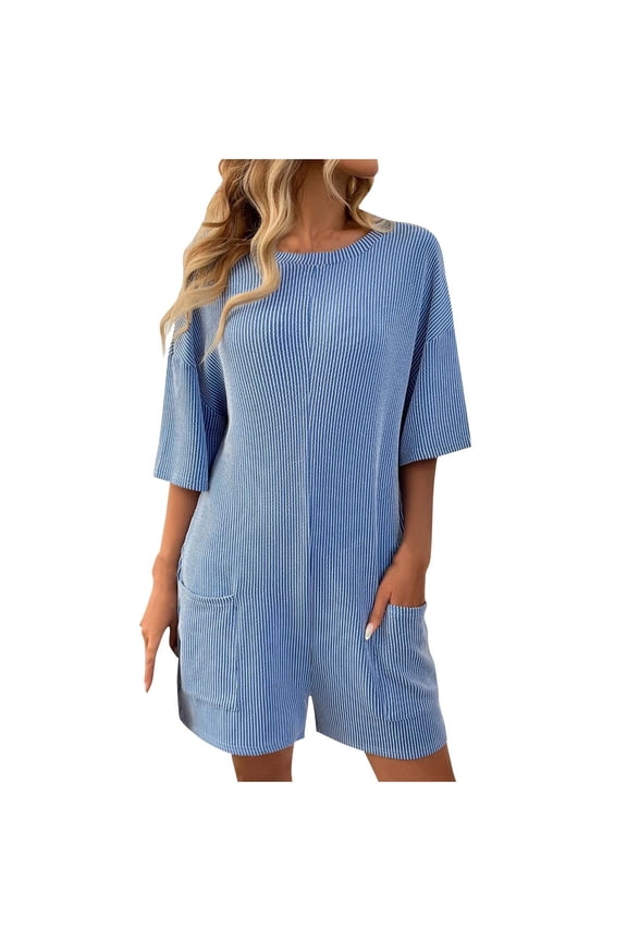 Royal Blue Shorts for Women Fall Summer Spandex Lounge Crochet Striped Straight Leg Plain Bib Pants Shortalls Shorts Romper Womens 2026 Clothes Y2K S