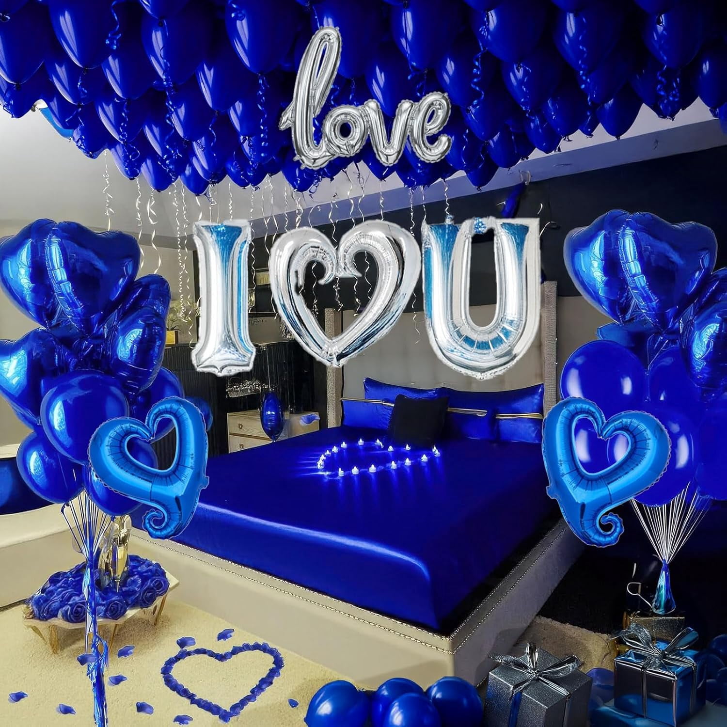 Royal Blue Silver I Love You Balloon Kit - Heart Mylar Balloons Rose ...