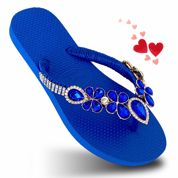 Royal Blue Size 8 AdDRESSingMe Glam Flip Flops With Rhinestones For Women