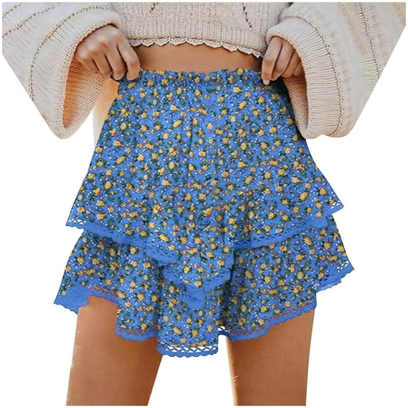 Royal Blue Skorts for Ladies Spandex Mini Short Loose Fit Elegant Boho Mesh Tiered Skirt Juniors 2025 Clothing Fashion Y2K XXL