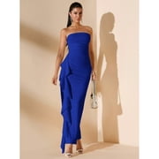 kleo floral print asymmetric cocktail dress Off-the-Shoulder Long Rosette Prom Dress with Ruffles Royal Blue / 4 main image 1